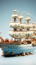 Navigating continents, boat cruises on world map globe, white background Royalty Free Stock Photo