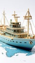 Navigating continents, boat cruises on world map globe, white background Royalty Free Stock Photo