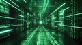 Navigating digital data stream in futuristic green tunnel Royalty Free Stock Photo