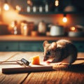 A mouse carefully avoids the dangers of the mouse trap Royalty Free Stock Photo