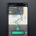 Navigation app interface showing a route from Point A to Point B on a map. The map Royalty Free Stock Photo
