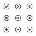 Navigation button set. Vector icon. Add, approve and cancel icon. Arrows sign Royalty Free Stock Photo