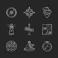 Navigation chalk white icons set on black background Royalty Free Stock Photo