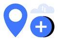 Location Pin, Cloud Sync, and Add Icon Navigation and Cloud-Based Data Management Solutions Royalty Free Stock Photo