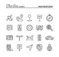 Navigation, direction, maps, traffic and more, thin line icons s