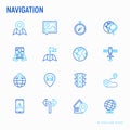 Navigation and direction thin line icons set
