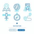Navigation and direction thin line icons set