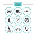 Navigation, gps icons. Windrose, compass signs. Royalty Free Stock Photo