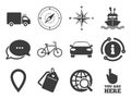 Navigation, gps icons. Windrose, compass signs. Vector Royalty Free Stock Photo