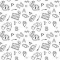 Navigation hand drawn doodles seamless pattern with car Navigator