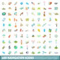 100 navigation icons set, cartoon style Royalty Free Stock Photo