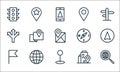 Navigation line icons. linear set. quality vector line set such as comunications, pin, flag, adress, worldwide, direction, compass Royalty Free Stock Photo