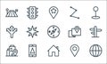 Navigation line icons. linear set. quality vector line set such as worldwide, home, adress, location pin, gps phone, direction,