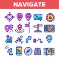 Navigation Linear Vector Thin Icons Set Symbol