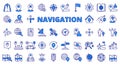 Navigation Location icons in line design blue. Map, destination, place, point, GPS, distance, destination, navigation