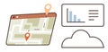 Navigation Map with Cloud Storage Integration and Data Visualization Elements Royalty Free Stock Photo