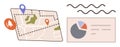 Navigation Map with Route Markers and Data Analysis Dashboard Royalty Free Stock Photo