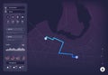 Navigation map. Gps mobile interface with route on city street and location pins. App roadmap tracker vector ui