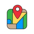 Navigation map icon with red location pin. City map in flat design on paper in cartoon style. Travel sign. Vector EPS 10 Royalty Free Stock Photo
