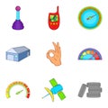 Navigation on the map icons set, cartoon style Royalty Free Stock Photo