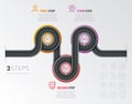 Navigation map infographic 3 steps timeline concept. Winding roa Royalty Free Stock Photo