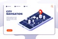 Navigation map isometric concept. Gps location system. Phone tracker with global positioning. Vector landing page Royalty Free Stock Photo