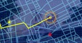 Navigation map line scheme over time-lapse of city traffic in background