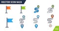 Navigation Map Pin, Route, and Flag Vector Icons Set Royalty Free Stock Photo