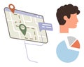 Navigation Map, User Profile, and Data Chart for Location and Analytics Concepts Royalty Free Stock Photo