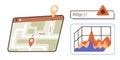 Navigation Map, Web Bug Alert, and Data Analytics Visualization Concept Royalty Free Stock Photo