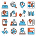 Navigation and Maps Icons Set on White Background. Vector