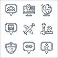 Navigation and maps line icons. linear set. quality vector line set such as church, gym, highway, route, airplane, bus stop, globe