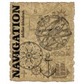 Navigation Maritime Vector Design. Nautical Design. Navy Illustration. Ocean Wallpaper. Sailboat, Anchor, Steering Wheel