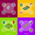 Navigation Methods Tools Signs 3d Banner Set Isometric View. Vector