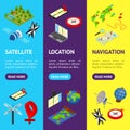 Navigation Methods Tools Signs 3d Banner Vecrtical Set Isometric View. Vector