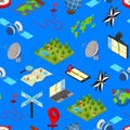 Navigation Methods Tools Signs 3d Seamless Pattern Background Isometric View. Vector