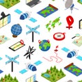 Navigation Methods Tools Signs 3d Seamless Pattern Background Isometric View. Vector