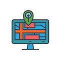 Navigation monitor with map flat line illustration, concept vector isolated icon Royalty Free Stock Photo