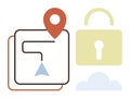 Navigation Path with Geolocation and Security Lock Concept for Data Protection and Cloud Safety Royalty Free Stock Photo