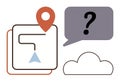 Navigation Pathway with Map Pin, Cloud, and Question Mark for Location Uncertainty Royalty Free Stock Photo