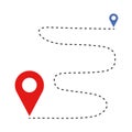 Navigation pointers and destination sign pin map dotted line.