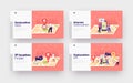 Navigation Positioning Landing Page Template Set. Tiny Characters at Huge Location Map, People Use Online Application Royalty Free Stock Photo
