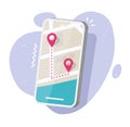 Navigation route track on mobile cell phone app 3d icon vector, city map with gps location pin pointer marker, delivery shipping