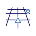 navigation system icon with destination map, vector thin line illustration for GPS technology, travel guidance, and route planning