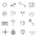 Navigation and travel outline icons set eps10