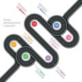 Navigation vector map infographic template. Winding road.