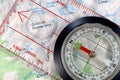 Navigational Compass on Topographical Map