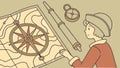 Navigator studying a compass and map, precise guidance and discovery. vector design Generative AI Royalty Free Stock Photo