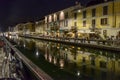 Naviglio Grande embankment at night life time , Milan, Italy