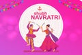 Happy Navratri, illustration of couple playing Dandiya in disco Garba Night. Royalty Free Stock Photo